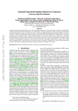 Automatic Speech Recognition Datasets in Cantonese: A Survey and New
  Dataset