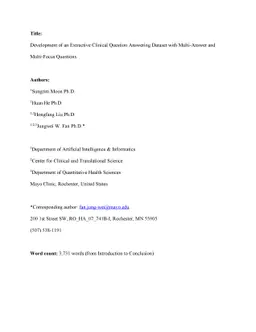Development of an Extractive Clinical Question Answering Dataset with
  Multi-Answer and Multi-Focus Questions