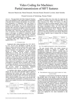 Video Coding for Machines: Partial transmission of SIFT features