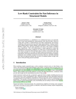 Low-Rank Constraints for Fast Inference in Structured Models