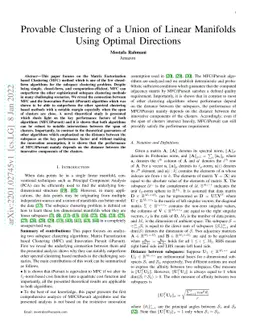 Provable Clustering of a Union of Linear Manifolds Using Optimal
  Directions