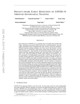 Privacy-aware Early Detection of COVID-19 through Adversarial Training