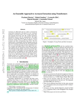 An Ensemble Approach to Acronym Extraction using Transformers