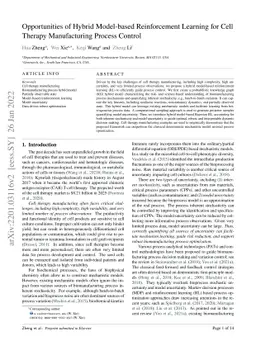 Opportunities of Hybrid Model-based Reinforcement Learning for Cell
  Therapy Manufacturing Process Control