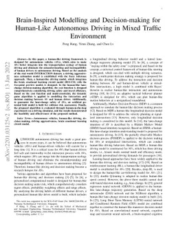 Brain-Inspired Modelling and Decision-making for Human-Like Autonomous
  Driving in Mixed Traffic Environment
