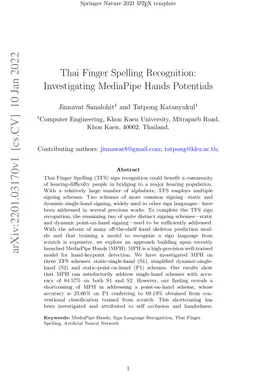 TFS Recognition: Investigating MPH]{Thai Finger Spelling Recognition:
  Investigating MediaPipe Hands Potentials