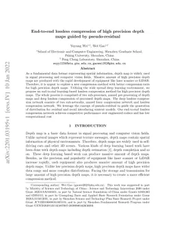 End-to-end lossless compression of high precision depth maps guided by
  pseudo-residual