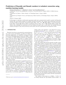 Predictions of Reynolds and Nusselt numbers in turbulent convection
  using machine-learning models
