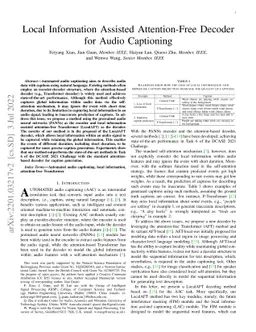 Local Information Assisted Attention-free Decoder for Audio Captioning