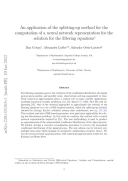An application of the splitting-up method for the computation of a
  neural network representation for the solution for the filtering equations