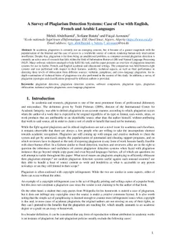 A Survey of Plagiarism Detection Systems: Case of Use with English,
  French and Arabic Languages