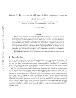 Private Set Intersection with Delegated Blind Quantum Computing