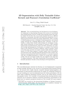 3D Segmentation with Fully Trainable Gabor Kernels and Pearson's
  Correlation Coefficient
