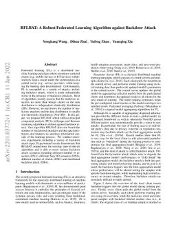 RFLBAT: A Robust Federated Learning Algorithm against Backdoor Attack