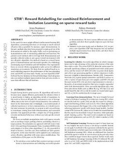 STIR$^2$: Reward Relabelling for combined Reinforcement and Imitation
  Learning on sparse-reward tasks