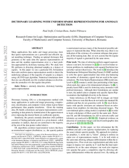 Dictionary Learning with Uniform Sparse Representations for Anomaly
  Detection
