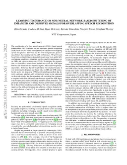 Learning to Enhance or Not: Neural Network-Based Switching of Enhanced
  and Observed Signals for Overlapping Speech Recognition