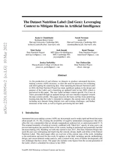 The Dataset Nutrition Label (2nd Gen): Leveraging Context to Mitigate
  Harms in Artificial Intelligence