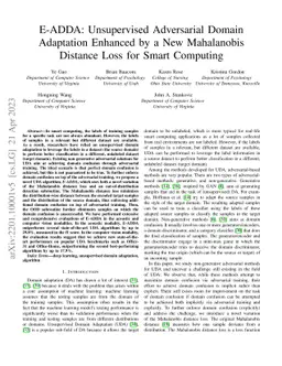 E-ADDA: Unsupervised Adversarial Domain Adaptation Enhanced by a New
  Mahalanobis Distance Loss for Smart Computing