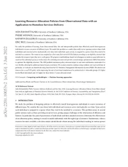 Learning Resource Allocation Policies from Observational Data with an
  Application to Homeless Services Delivery