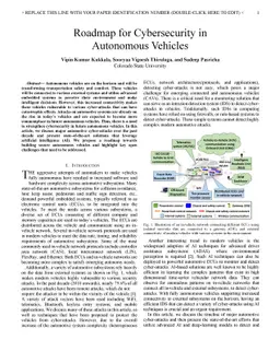 Roadmap for Cybersecurity in Autonomous Vehicles