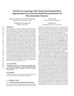 On-Device Learning with Cloud-Coordinated Data Augmentation for Extreme
  Model Personalization in Recommender Systems