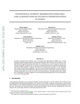 Conditional entropy minimization principle for learning domain invariant
  representation features