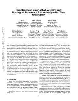 Simultaneous Human-robot Matching and Routing for Multi-robot Tour
  Guiding under Time Uncertainty