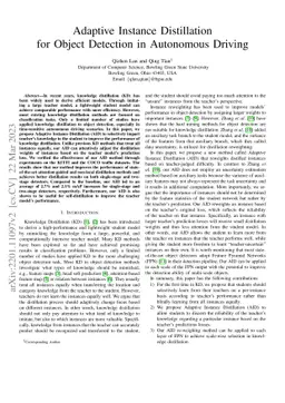 Adaptive Instance Distillation for Object Detection in Autonomous
  Driving
