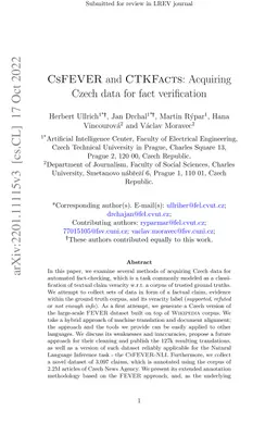 CsFEVER and CTKFacts: Acquiring Czech data for fact verification