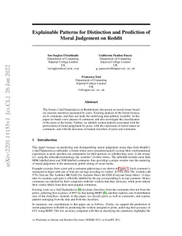 Explainable Patterns for Distinction and Prediction of Moral Judgement
  on Reddit