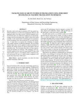 Tackling data scarcity in speech translation using zero-shot
  multilingual machine translation techniques