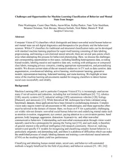 Challenges and Opportunities for Machine Learning Classification of
  Behavior and Mental State from Images