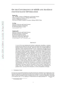 On the Convergence of mSGD and AdaGrad for Stochastic Optimization