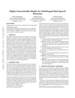 Highly Generalizable Models for Multilingual Hate Speech Detection
