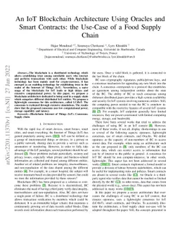 An IoT Blockchain Architecture Using Oracles and Smart Contracts: the
  Use-Case of a Food Supply Chain