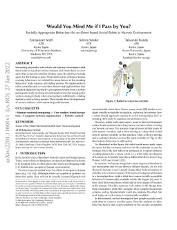 Would You Mind Me if I Pass by You? Socially-Appropriate Behaviour for
  an Omni-based Social Robot in Narrow Environment