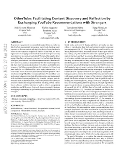 OtherTube: Facilitating Content Discovery and Reflection by Exchanging
  YouTube Recommendations with Strangers