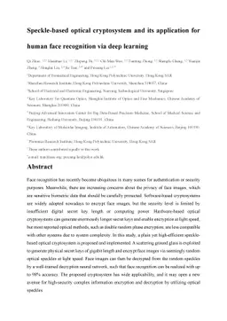 Speckle-based optical cryptosystem and its application for human face
  recognition via deep learning
