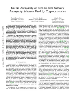 On the Anonymity of Peer-To-Peer Network Anonymity Schemes Used by
  Cryptocurrencies