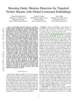 Boosting Entity Mention Detection for Targetted Twitter Streams with
  Global Contextual Embeddings