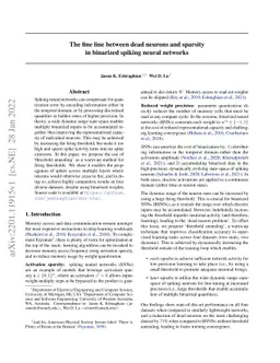 The fine line between dead neurons and sparsity in binarized spiking
  neural networks