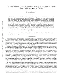 Learning Stationary Nash Equilibrium Policies in $n$-Player Stochastic
  Games with Independent Chains