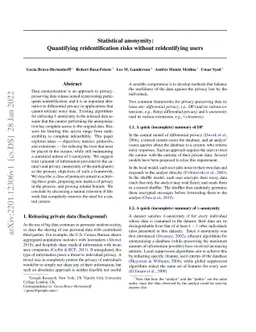 Statistical anonymity: Quantifying reidentification risks without
  reidentifying users