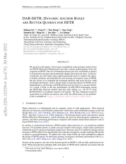 DAB-DETR: Dynamic Anchor Boxes are Better Queries for DETR