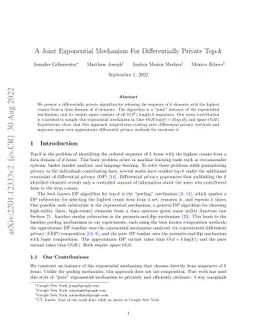 A Joint Exponential Mechanism For Differentially Private Top-$k$