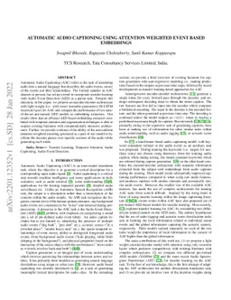 Automatic Audio Captioning using Attention weighted Event based
  Embeddings