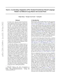 ScaLA: Accelerating Adaptation of Pre-Trained Transformer-Based Language
  Models via Efficient Large-Batch Adversarial Noise
