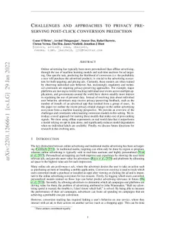 Challenges and approaches to privacy preserving post-click conversion
  prediction