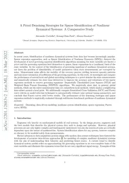 A Priori Denoising Strategies for Sparse Identification of Nonlinear
  Dynamical Systems: A Comparative Study